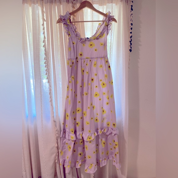 Hatch Lilac Poppy Rafaela Ruffle Sleeveless Midi Maternity Dress 1 US Small - Picture 2 of 6